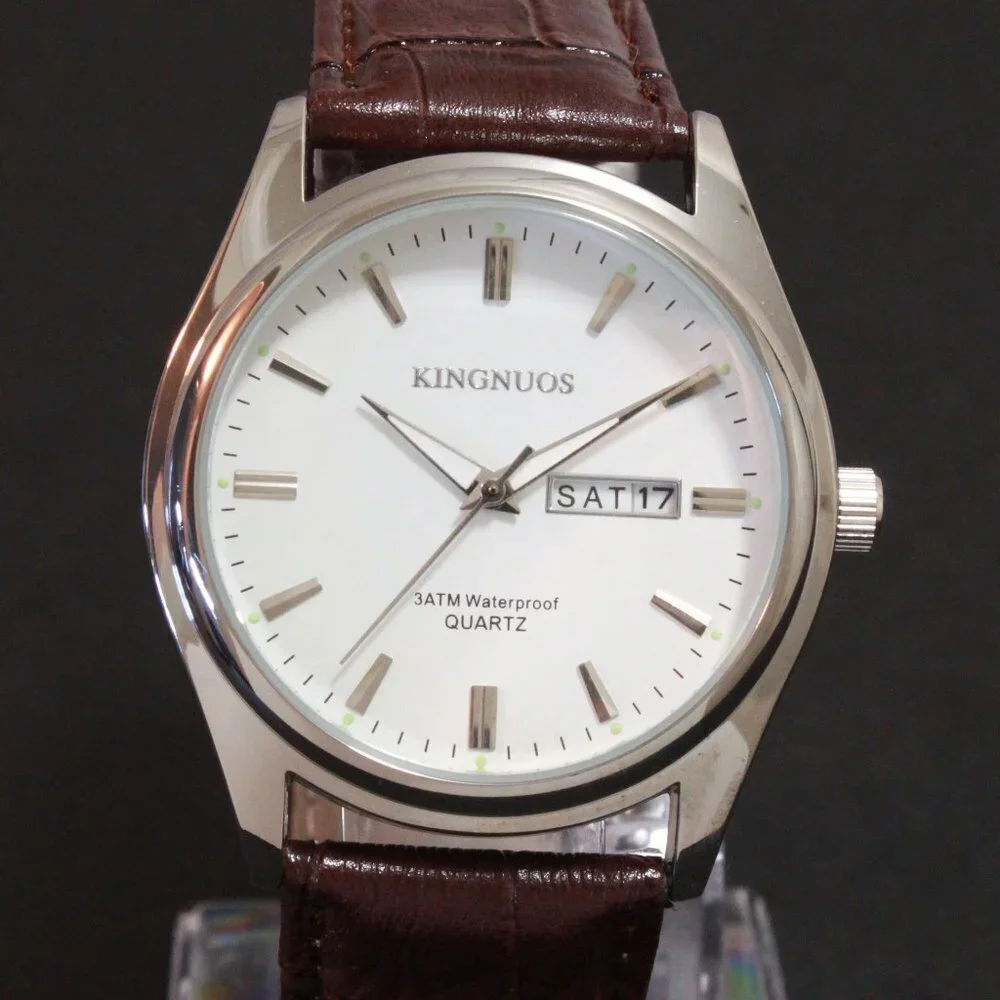 Men's Contemporary Dress Watch Silver Case Brown Leather Watch Strap 40mm - Picture 6 of 12